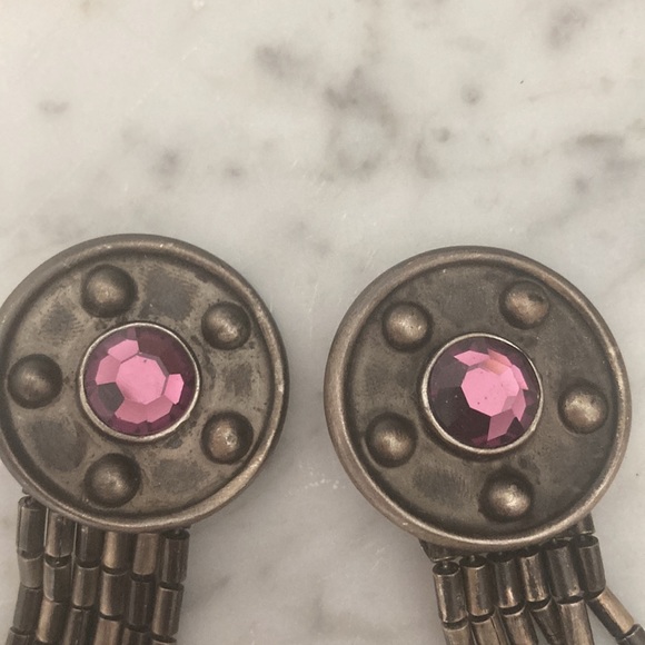 Ben-Amun Vintage Bronze Long Earrings Clip On Purple Stone - Picture 3 of 7